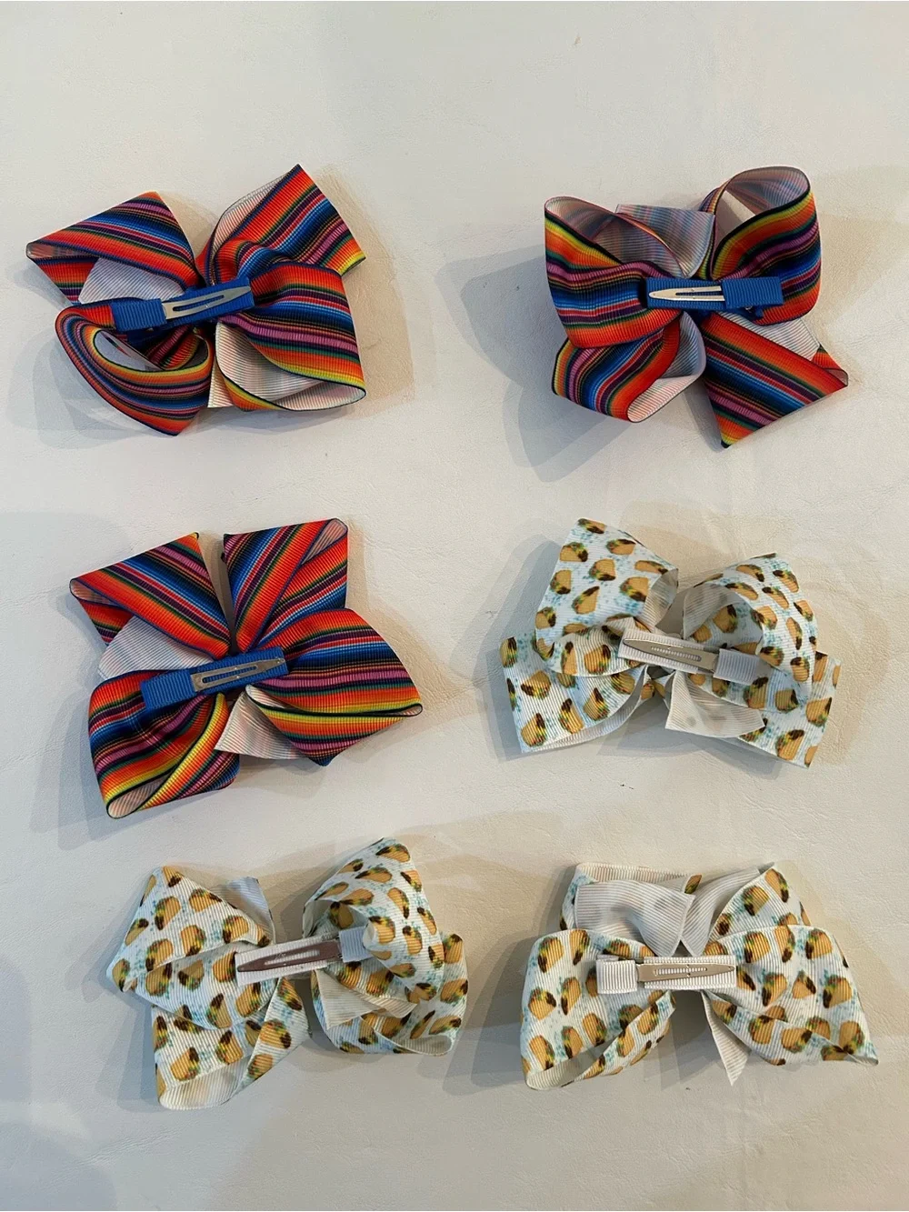 Kids Fiesta Stripe and Taco Bow Hair Clip Bundle